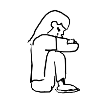 Sketch of a woman in fetal position crying